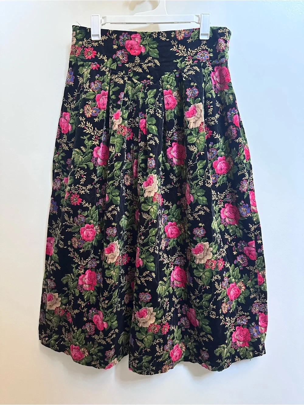 HERMAN GEIST VINTAGE VELVET COTTON Floral Midi Skirt